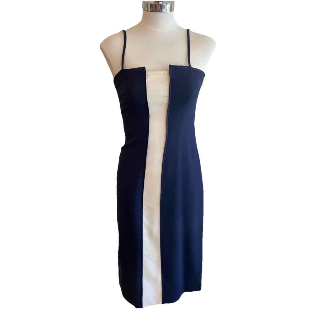 Valentino Navy and Ivory Spaghetti-Strap Midi Dress
